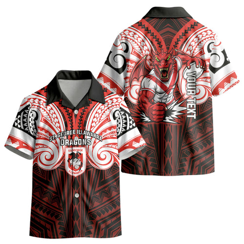 Custom St. George Illawarra Dragons Kid Hawaiian Shirt Dragon Warrior Polynesia Islander Rugby Mascot