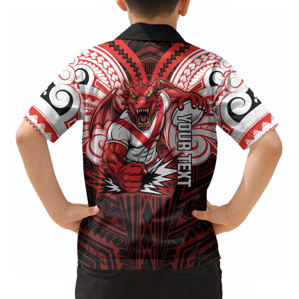 Custom St. George Illawarra Dragons Kid Hawaiian Shirt Dragon Warrior Polynesia Islander Rugby Mascot