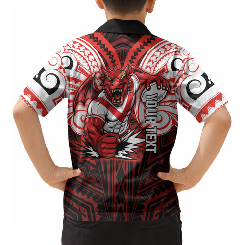 Custom St. George Illawarra Dragons Kid Hawaiian Shirt Dragon Warrior Polynesia Islander Rugby Mascot