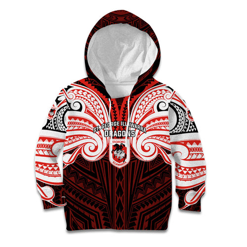 Custom St. George Illawarra Dragons Kid Hoodie Dragon Warrior Polynesia Islander Rugby Mascot