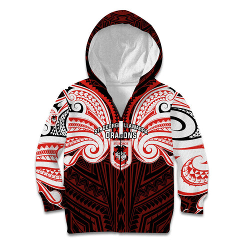 Custom St. George Illawarra Dragons Kid Hoodie Dragon Warrior Polynesia Islander Rugby Mascot