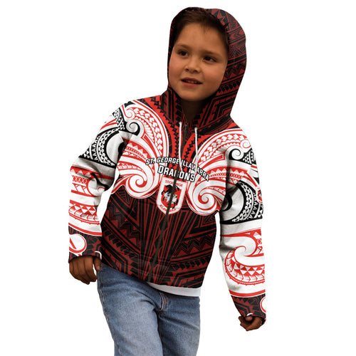 Custom St. George Illawarra Dragons Kid Hoodie Dragon Warrior Polynesia Islander Rugby Mascot