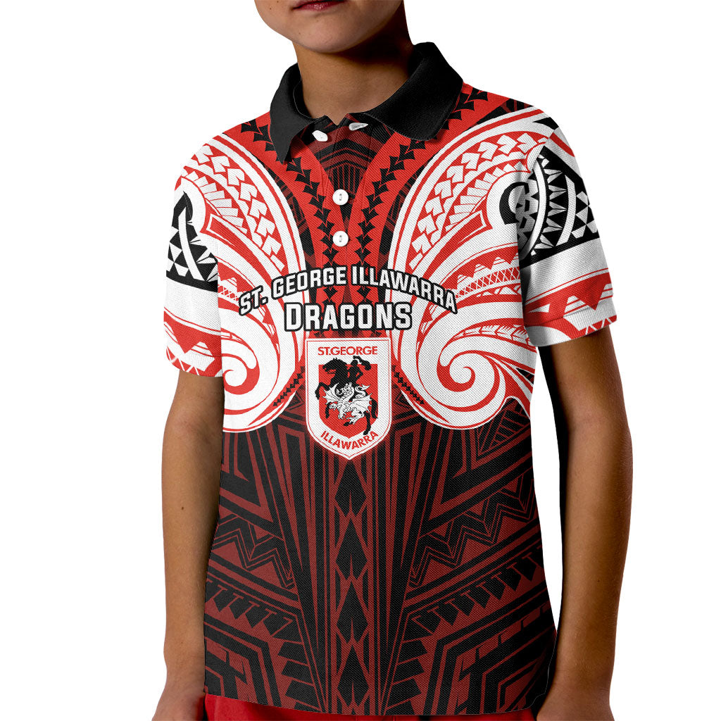Custom St. George Illawarra Dragons Kid Polo Shirt Dragon Warrior Polynesia Islander Rugby Mascot