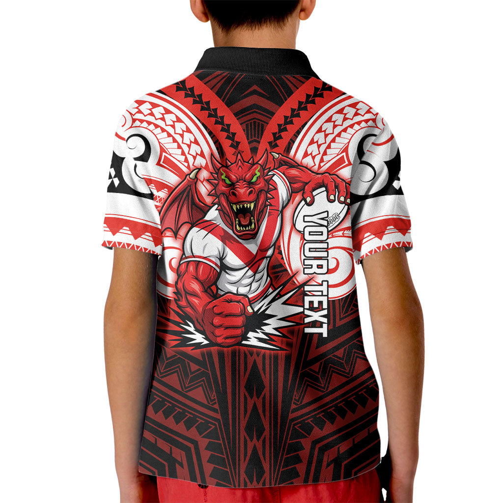 Custom St. George Illawarra Dragons Kid Polo Shirt Dragon Warrior Polynesia Islander Rugby Mascot