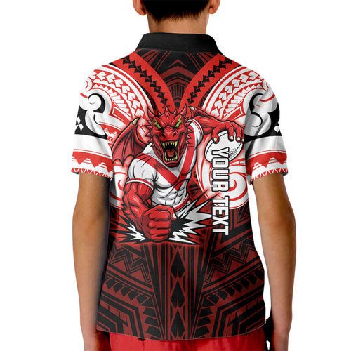 Custom St. George Illawarra Dragons Kid Polo Shirt Dragon Warrior Polynesia Islander Rugby Mascot