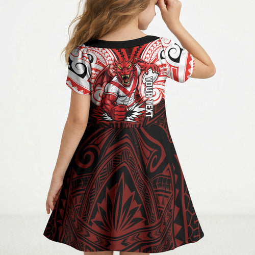 Custom St. George Illawarra Dragons Kid Short Sleeve Dress Dragon Warrior Polynesia Islander Rugby Mascot