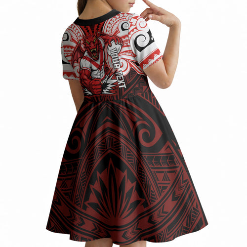 Custom St. George Illawarra Dragons Kid Short Sleeve Dress Dragon Warrior Polynesia Islander Rugby Mascot