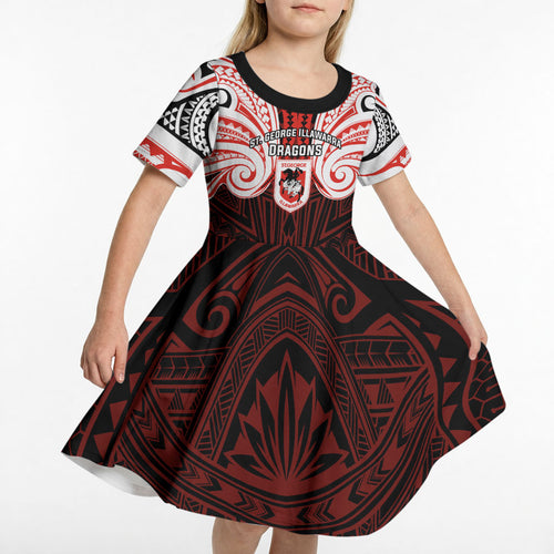 Custom St. George Illawarra Dragons Kid Short Sleeve Dress Dragon Warrior Polynesia Islander Rugby Mascot