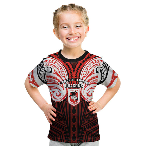 Custom St. George Illawarra Dragons Kid T Shirt Dragon Warrior Polynesia Islander Rugby Mascot