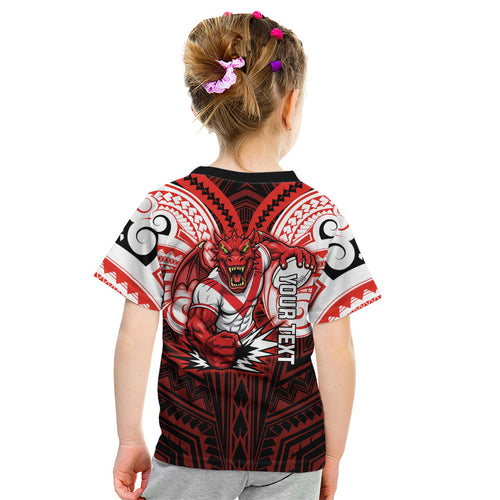 Custom St. George Illawarra Dragons Kid T Shirt Dragon Warrior Polynesia Islander Rugby Mascot
