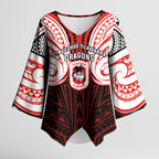 Custom St. George Illawarra Dragons Kimono Sleeve Blouse Dragon Warrior Polynesia Islander Rugby Mascot