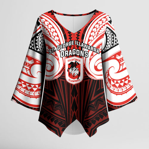 Custom St. George Illawarra Dragons Kimono Sleeve Blouse Dragon Warrior Polynesia Islander Rugby Mascot
