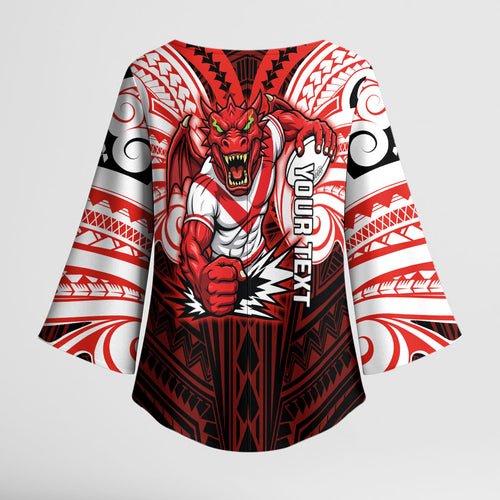 Custom St. George Illawarra Dragons Kimono Sleeve Blouse Dragon Warrior Polynesia Islander Rugby Mascot