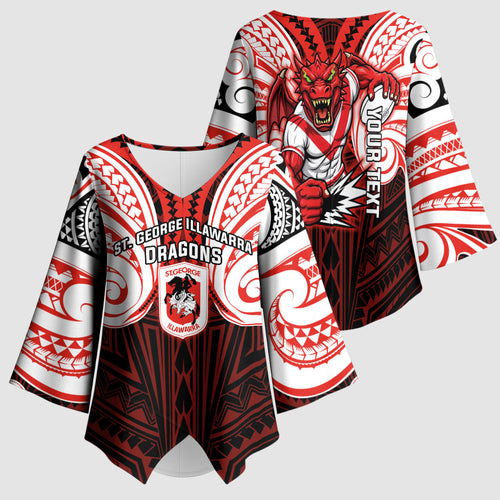 Custom St. George Illawarra Dragons Kimono Sleeve Blouse Dragon Warrior Polynesia Islander Rugby Mascot