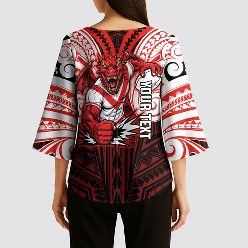 Custom St. George Illawarra Dragons Kimono Sleeve Blouse Dragon Warrior Polynesia Islander Rugby Mascot