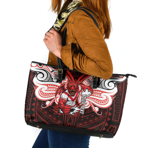 Custom St. George Illawarra Dragons Leather Tote Bag Dragon Warrior Polynesia Islander Rugby Mascot