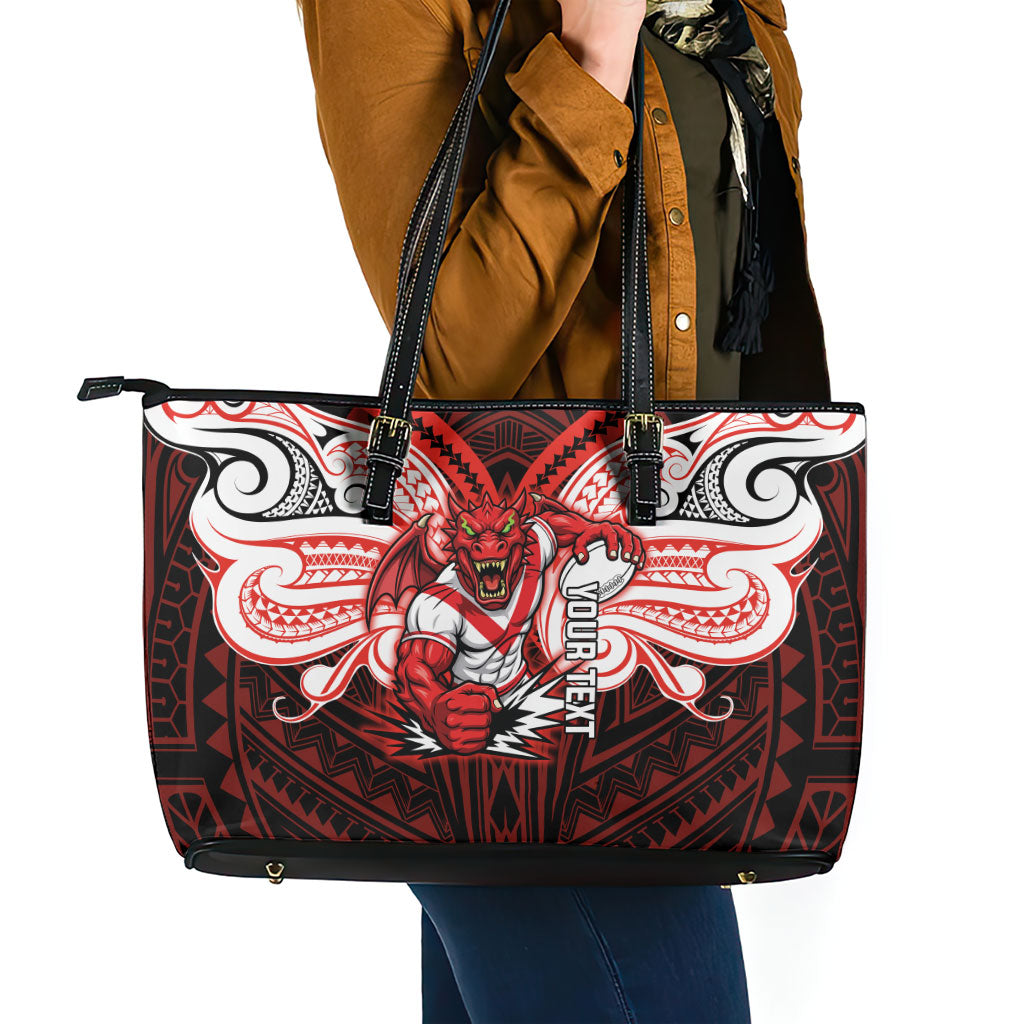 Custom St. George Illawarra Dragons Leather Tote Bag Dragon Warrior Polynesia Islander Rugby Mascot