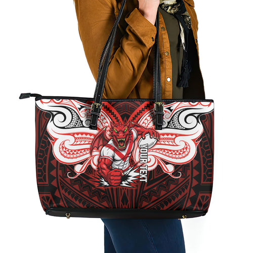 Custom St. George Illawarra Dragons Leather Tote Bag Dragon Warrior Polynesia Islander Rugby Mascot