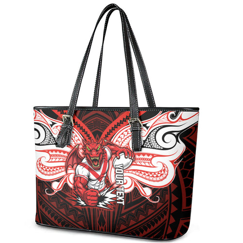 Custom St. George Illawarra Dragons Leather Tote Bag Dragon Warrior Polynesia Islander Rugby Mascot
