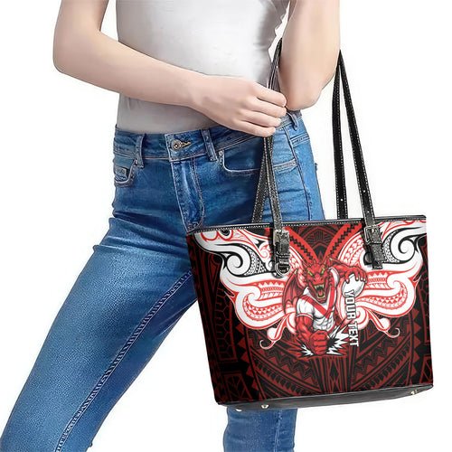 Custom St. George Illawarra Dragons Leather Tote Bag Dragon Warrior Polynesia Islander Rugby Mascot