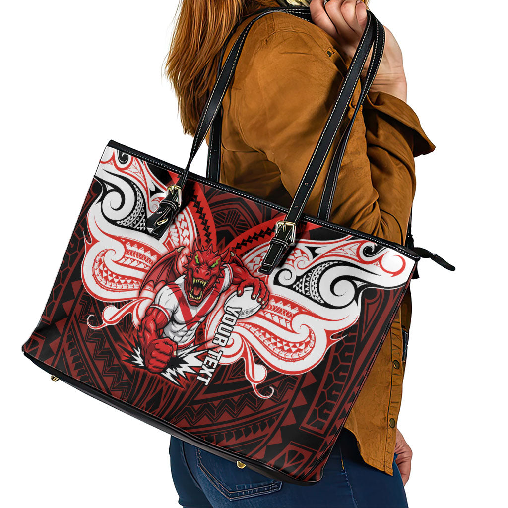 Custom St. George Illawarra Dragons Leather Tote Bag Dragon Warrior Polynesia Islander Rugby Mascot