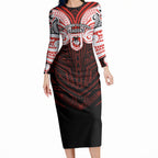 Custom St. George Illawarra Dragons Long Sleeve Bodycon Dress Dragon Warrior Polynesia Islander Rugby Mascot