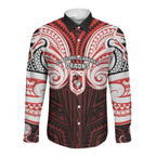 Custom St. George Illawarra Dragons Long Sleeve Button Shirt Dragon Warrior Polynesia Islander Rugby Mascot