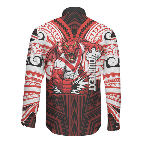 Custom St. George Illawarra Dragons Long Sleeve Button Shirt Dragon Warrior Polynesia Islander Rugby Mascot