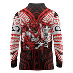 Custom St. George Illawarra Dragons Long Sleeve Polo Shirt Dragon Warrior Polynesia Islander Rugby Mascot
