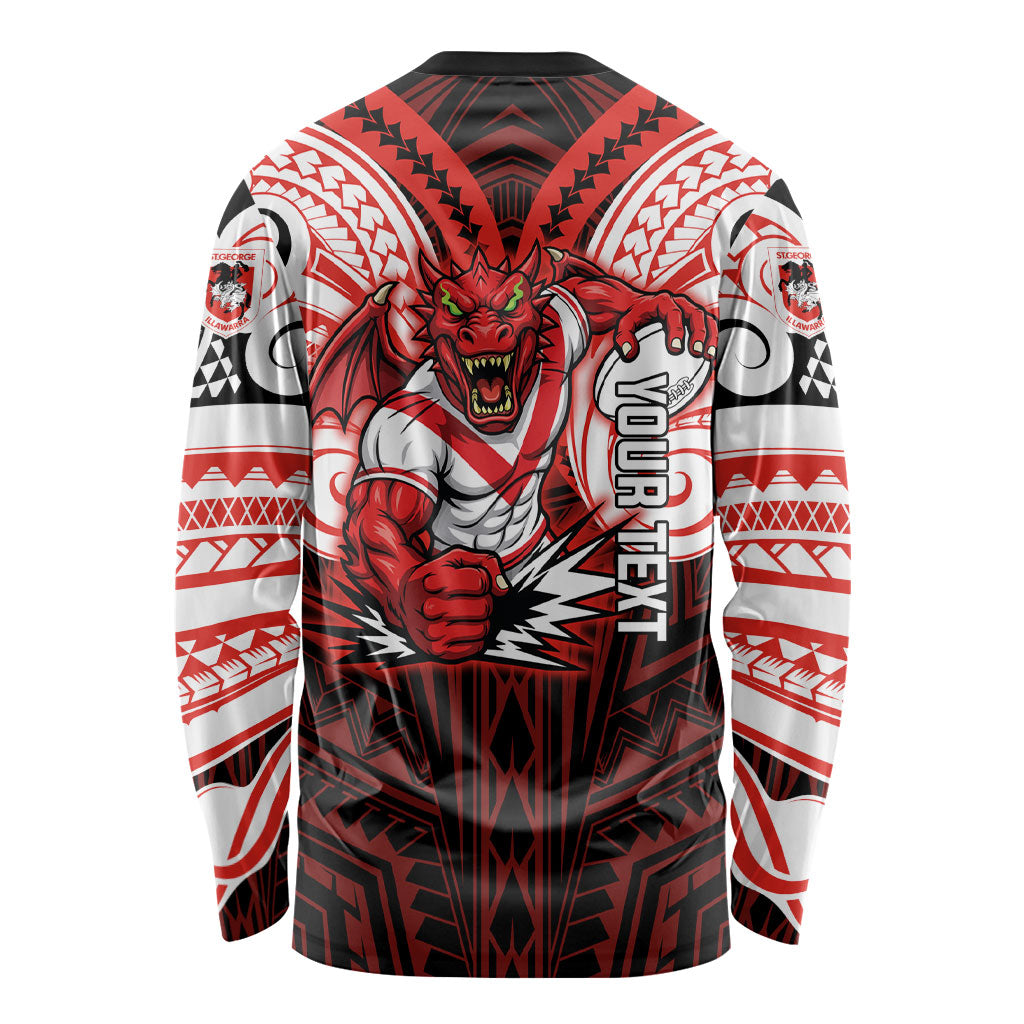 Custom St. George Illawarra Dragons Long Sleeve Shirt Dragon Warrior Polynesia Islander Rugby Mascot
