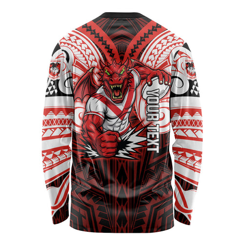 Custom St. George Illawarra Dragons Long Sleeve Shirt Dragon Warrior Polynesia Islander Rugby Mascot