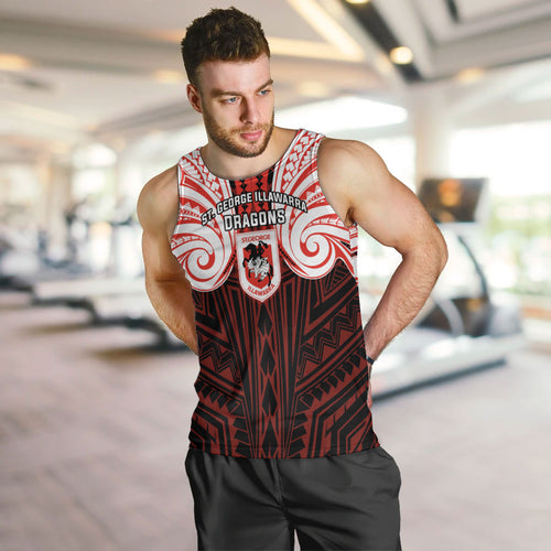 Custom St. George Illawarra Dragons Men Tank Top Dragon Warrior Polynesia Islander Rugby Mascot