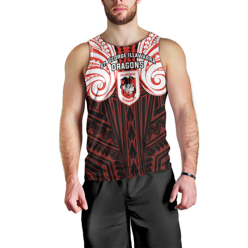 Custom St. George Illawarra Dragons Men Tank Top Dragon Warrior Polynesia Islander Rugby Mascot