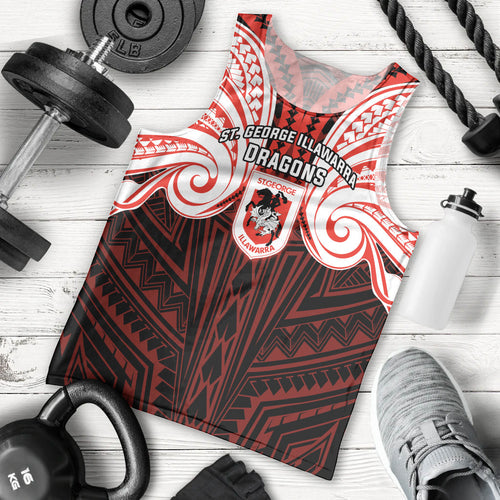Custom St. George Illawarra Dragons Men Tank Top Dragon Warrior Polynesia Islander Rugby Mascot