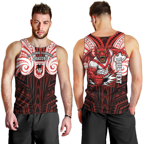 Custom St. George Illawarra Dragons Men Tank Top Dragon Warrior Polynesia Islander Rugby Mascot
