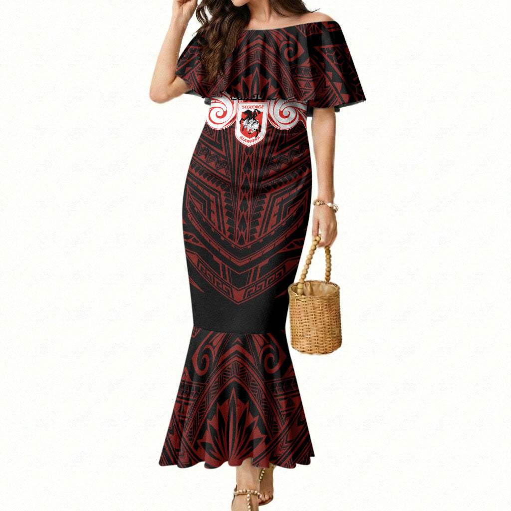 Custom St. George Illawarra Dragons Mermaid Dress Dragon Warrior Polynesia Islander Rugby Mascot
