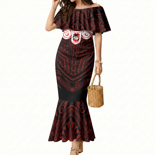 Custom St. George Illawarra Dragons Mermaid Dress Dragon Warrior Polynesia Islander Rugby Mascot