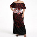 Custom St. George Illawarra Dragons Off Shoulder Maxi Dress Dragon Warrior Polynesia Islander Rugby Mascot