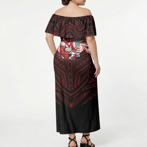 Custom St. George Illawarra Dragons Off Shoulder Maxi Dress Dragon Warrior Polynesia Islander Rugby Mascot