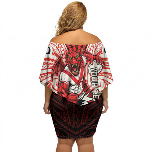 Custom St. George Illawarra Dragons Off Shoulder Short Dress Dragon Warrior Polynesia Islander Rugby Mascot