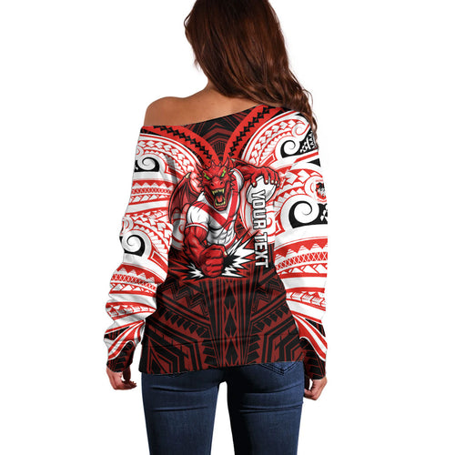 Custom St. George Illawarra Dragons Off Shoulder Sweater Dragon Warrior Polynesia Islander Rugby Mascot