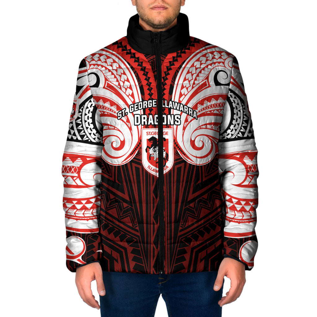 Custom St. George Illawarra Dragons Padded Jacket Dragon Warrior Polynesia Islander Rugby Mascot