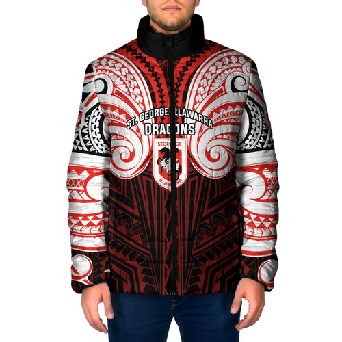Custom St. George Illawarra Dragons Padded Jacket Dragon Warrior Polynesia Islander Rugby Mascot