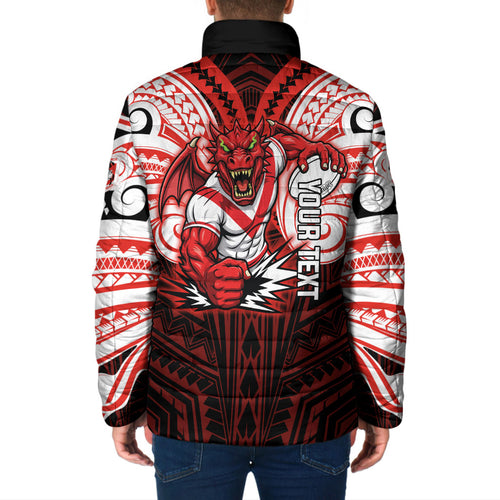 Custom St. George Illawarra Dragons Padded Jacket Dragon Warrior Polynesia Islander Rugby Mascot