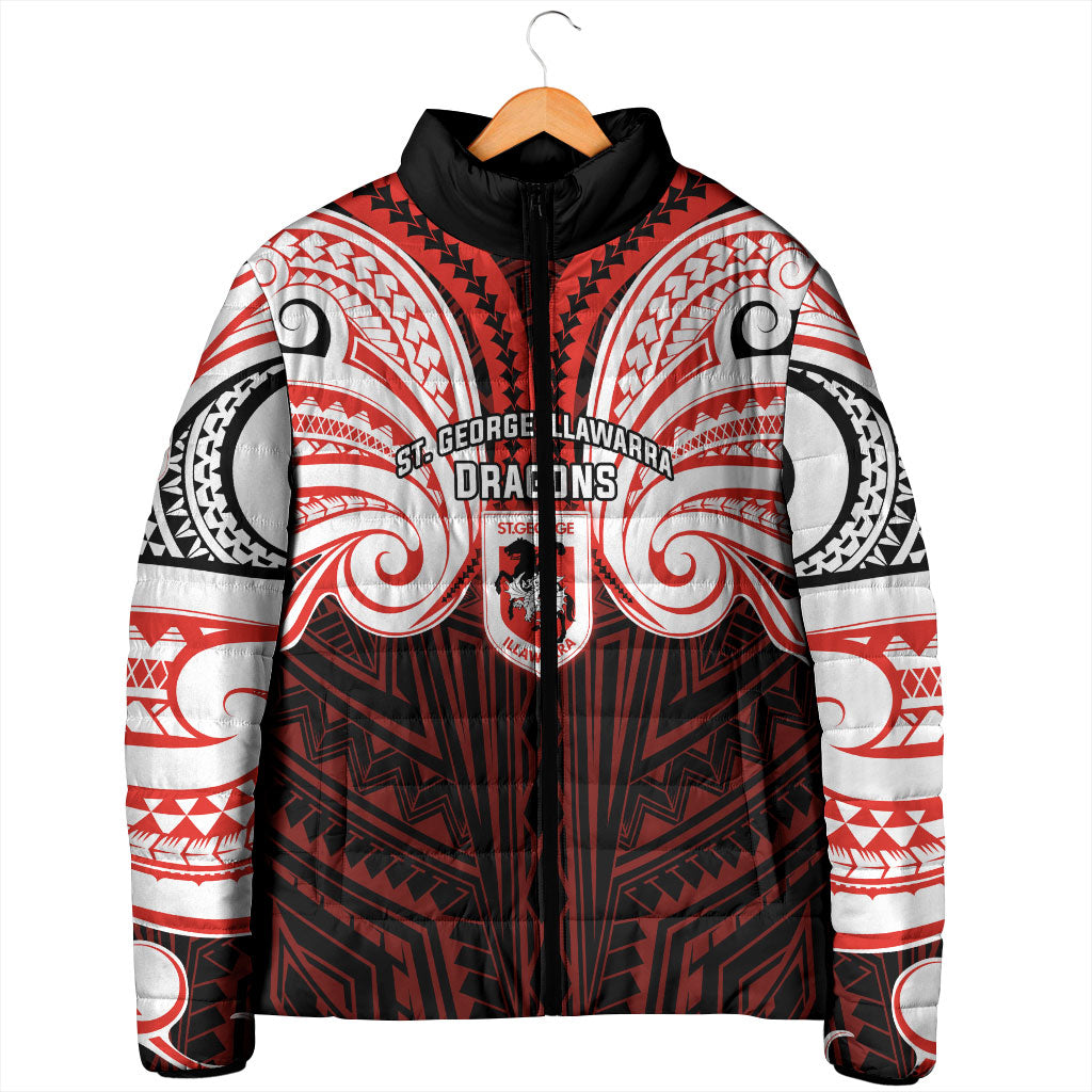 Custom St. George Illawarra Dragons Padded Jacket Dragon Warrior Polynesia Islander Rugby Mascot