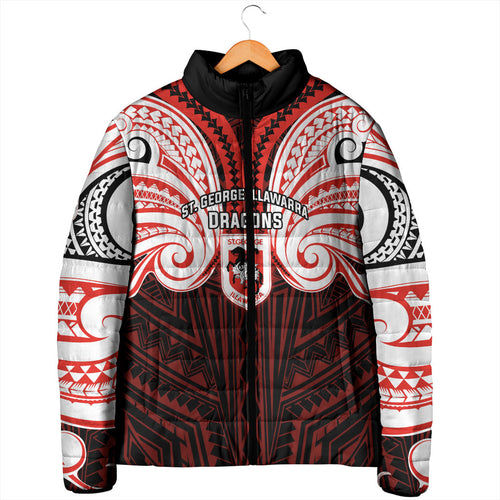 Custom St. George Illawarra Dragons Padded Jacket Dragon Warrior Polynesia Islander Rugby Mascot