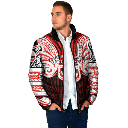 Custom St. George Illawarra Dragons Padded Jacket Dragon Warrior Polynesia Islander Rugby Mascot