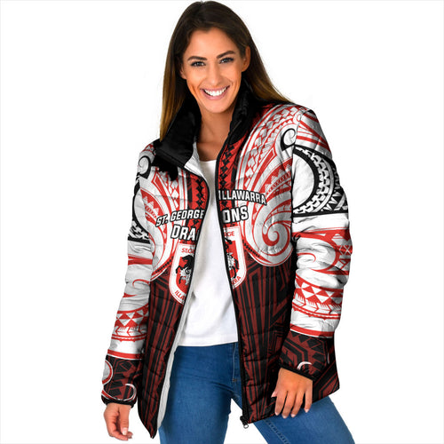 Custom St. George Illawarra Dragons Padded Jacket Dragon Warrior Polynesia Islander Rugby Mascot