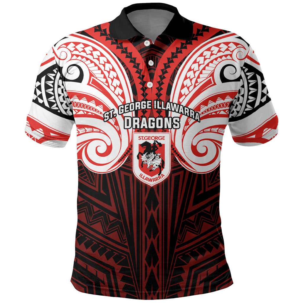 Custom St. George Illawarra Dragons Polo Shirt Dragon Warrior Polynesia Islander Rugby Mascot