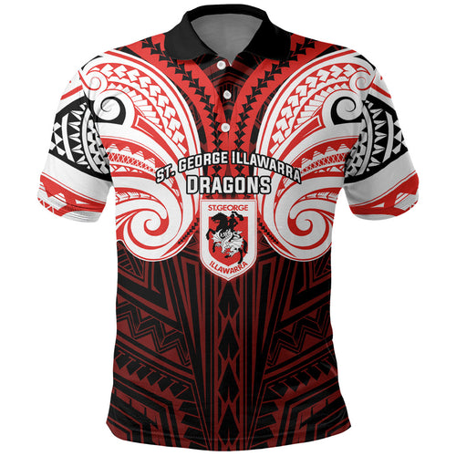 Custom St. George Illawarra Dragons Polo Shirt Dragon Warrior Polynesia Islander Rugby Mascot